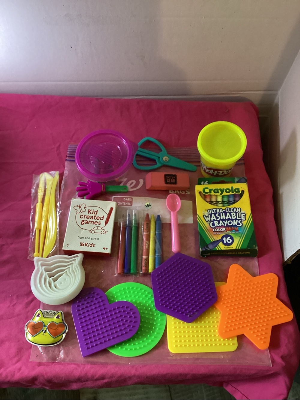 108-Lot of Various Kids Arts & Crafts Supplies Crayons, Play Doh & More